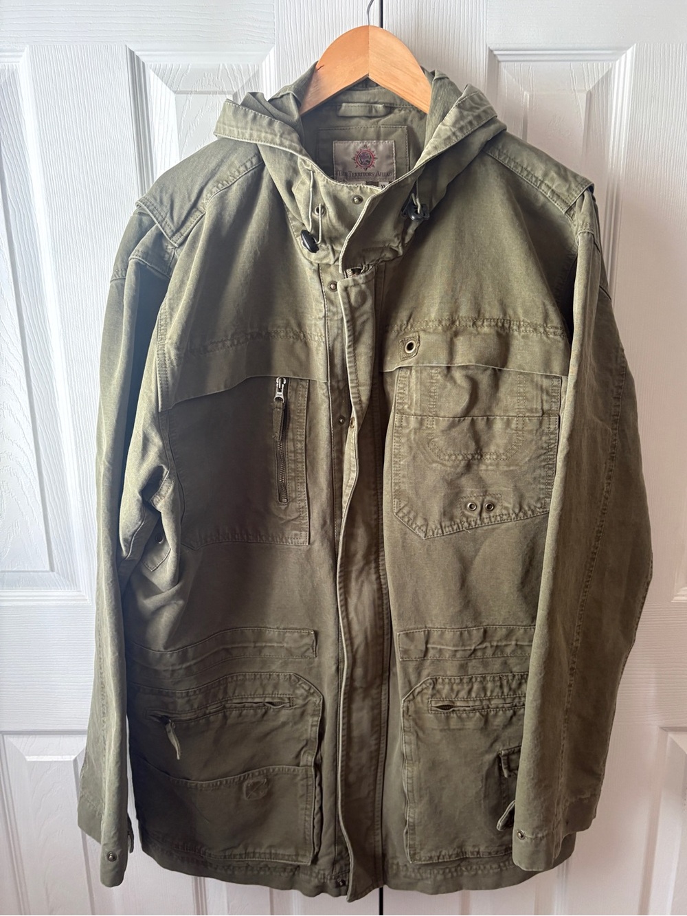 THE TERRITORY AHEAD Olive Distressed Surplus Plus Military Utility Jacket XL